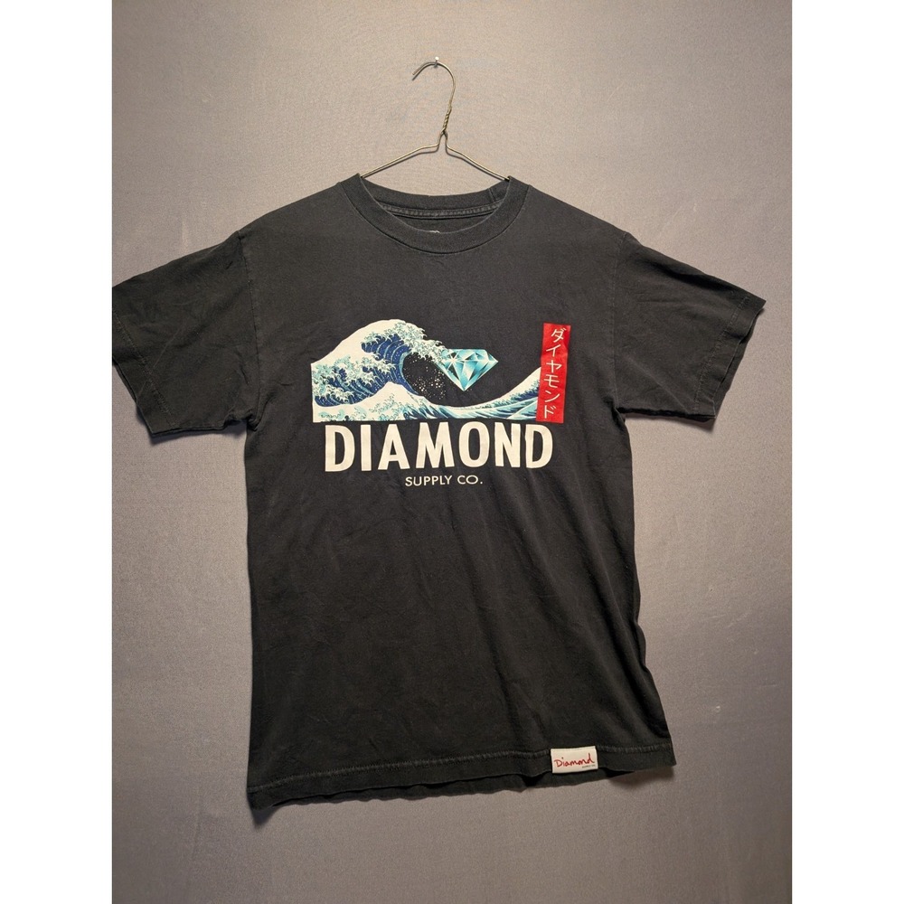 Diamond Supply Co T Shirt Mens Small Black Great Wave Katakana Graphic Tee